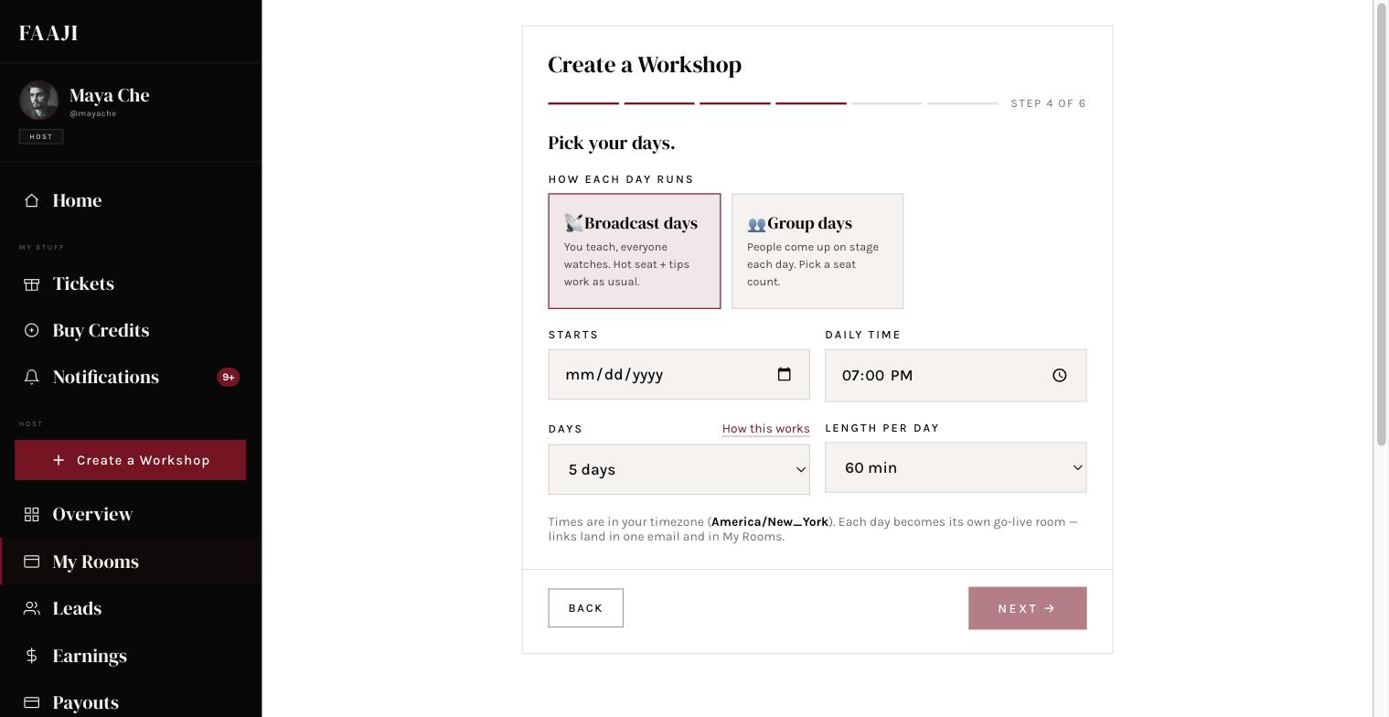 The type picker with Challenge selected, then the start date, daily time, and number of days fields