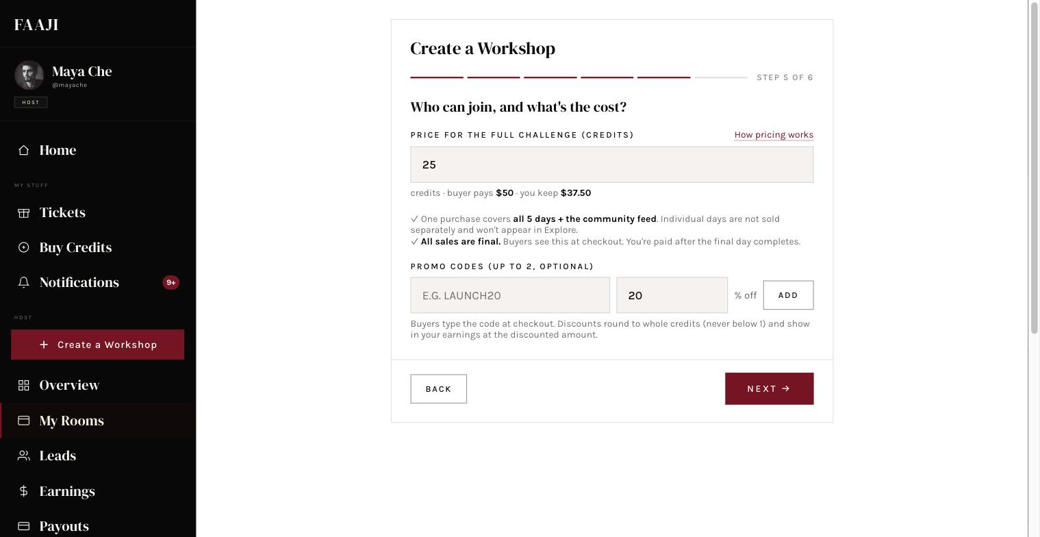 The challenge price field with the buyer pays / you keep line