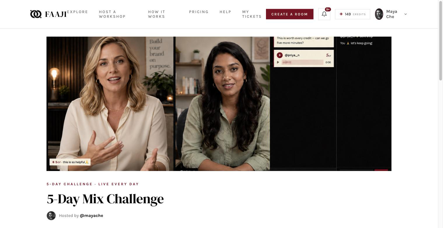 The public challenge hub page with the day list and buy button