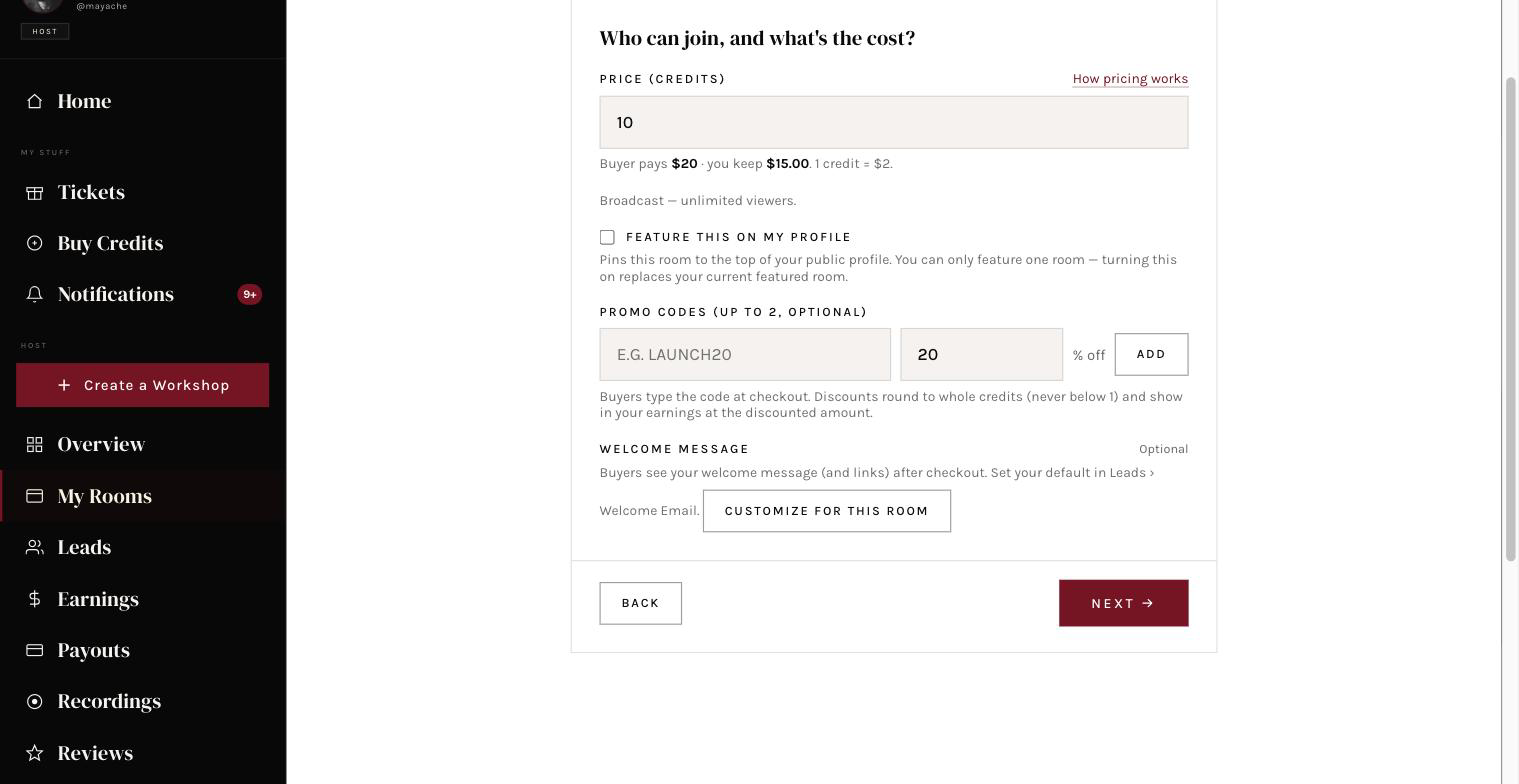 The price field with the buyer pays / you keep line