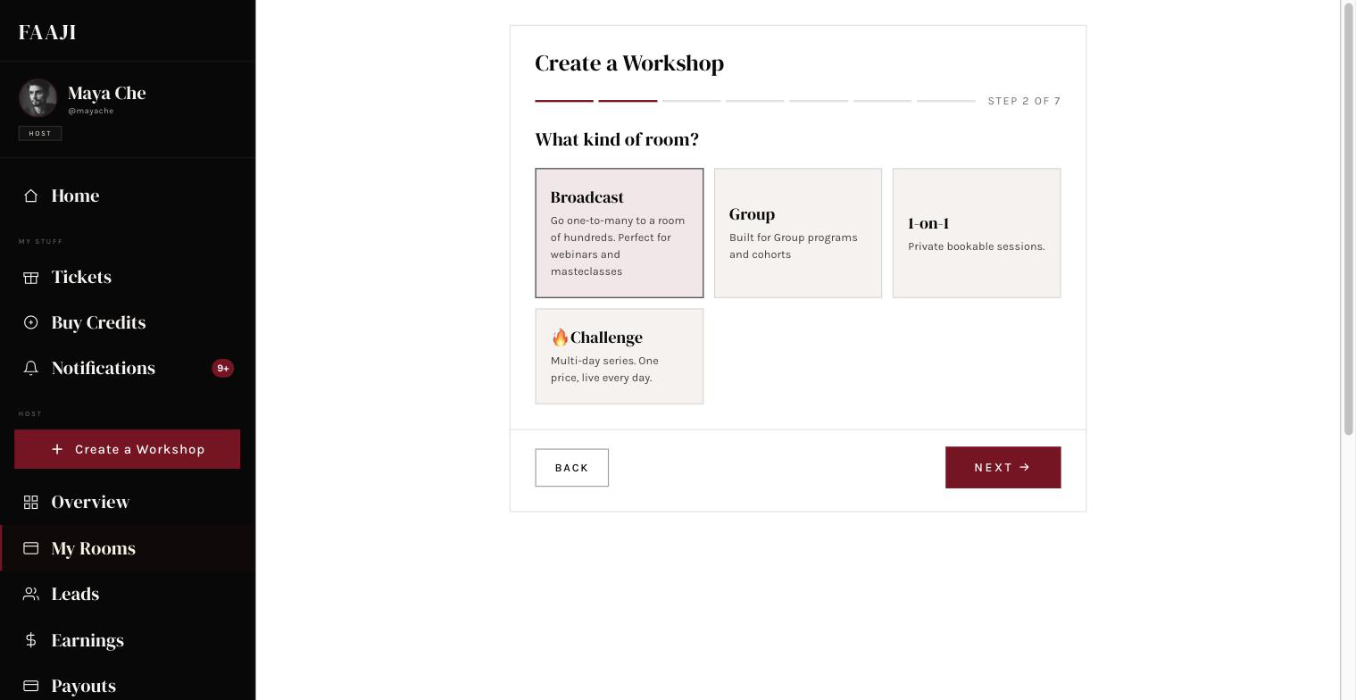 The four type cards on Create a Workshop